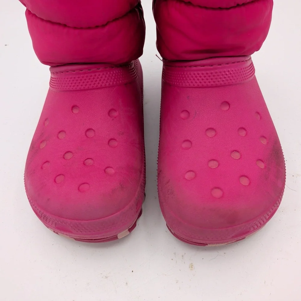 Crocs Kids Neo Puff Shorty Boot Electric Pink Puffer Snow Boots 207684 Size J2